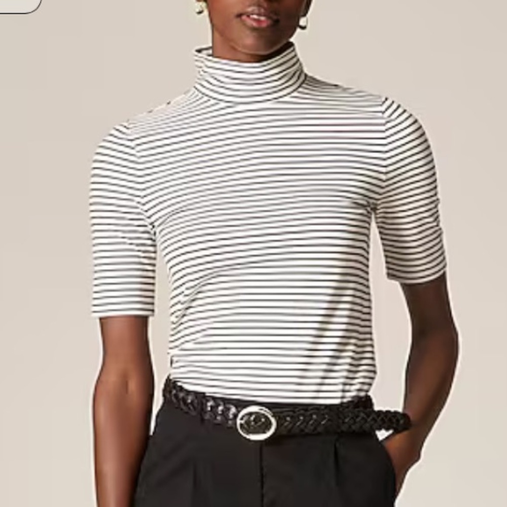 J crew Stretch cotton-blend elbow-sleeve mockneck T-shirt in stripe